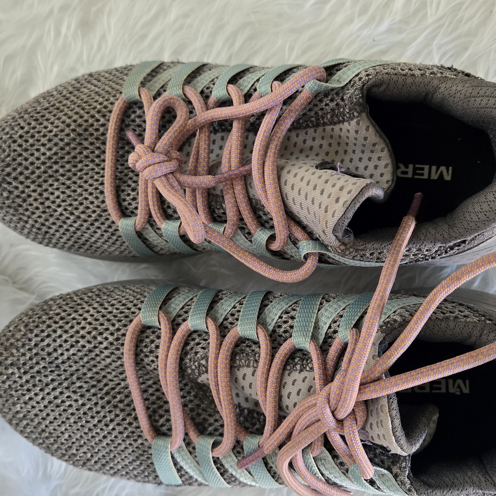 Merrell Gray and Pink Athletic Shoes Breathable Knit Design‎
